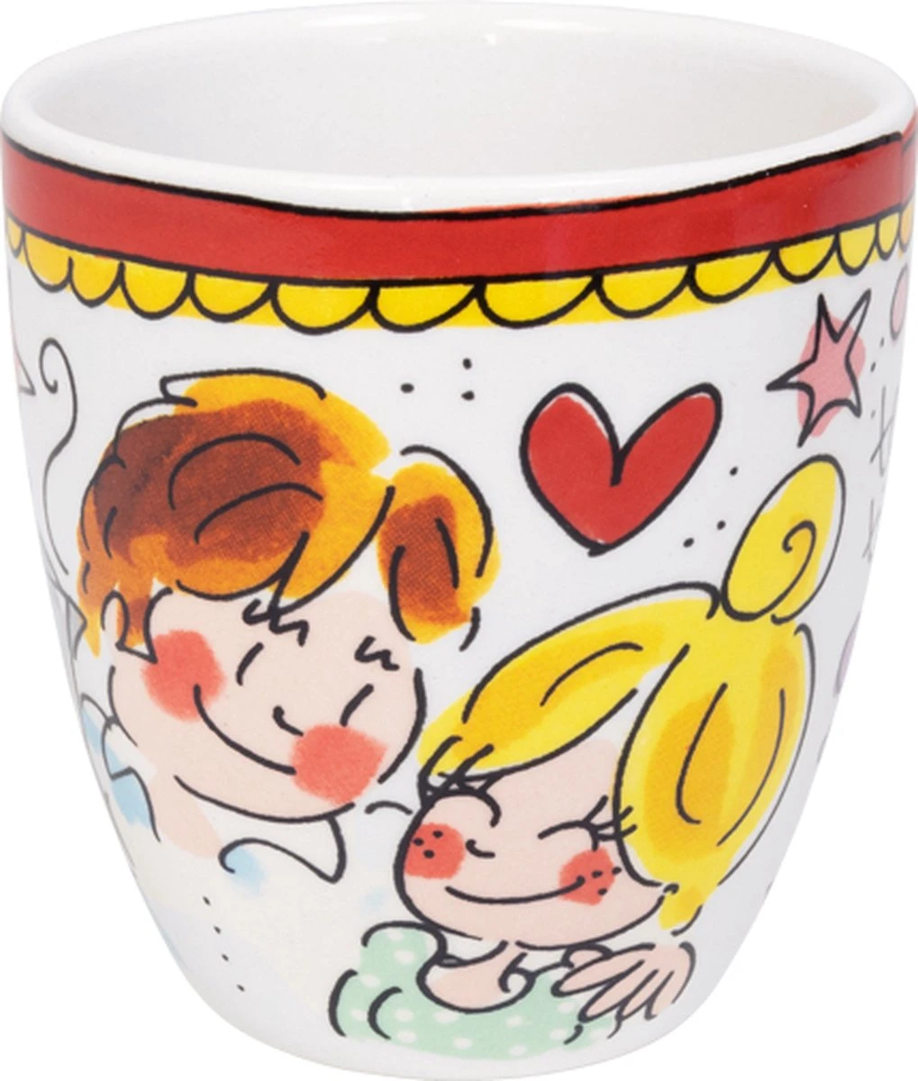 Blond Amsterdam, Even Bijkletsen Mini Mok rode rand zonder oor, 0,2L Blond Amsterdam, Even Bijkletsen Mini Mok Rode Rand Zonder Oor, 0,2L -Le Creuset Winkel