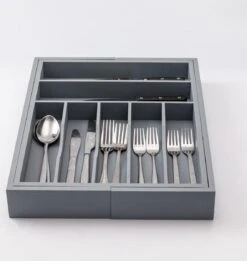 Merkloos Decopatent® Uitschuifbaar Bestekbak - Besteklade - 7 Vaks -> Uitschuifbaar Naar 9 Vakken - Bestekbakken Organizer - Bamboe - Grijs -Le Creuset Winkel 1137x1200 2