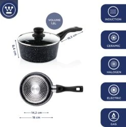Westinghouse Steelpan Inductie - Ø 18 Cm - Zwart Marmer - Met Deksel - Sauspan -Le Creuset Winkel 1190x1200