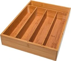 Merkloos Bamboehouten Bestekbak - 5 Compartimenten - 25 X 35 X 6 Cm. - Organizer - 5 Vaks