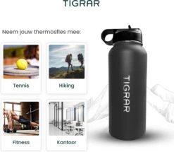 Tigrar - Drinkfles - Waterfles - Thermosfles 1 Liter - RVS - (Grafiet) Zwart - Incl. Extra Dop 3 Rietjes En Reiniger -Le Creuset Winkel 1200x1044 2