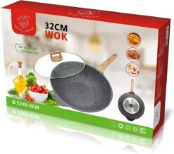 Royal Swiss Marble Coating Wokpan - Met Glazen Deksel - Imitatie Houten Handvat - 32 Cm -Le Creuset Winkel 1200x1058