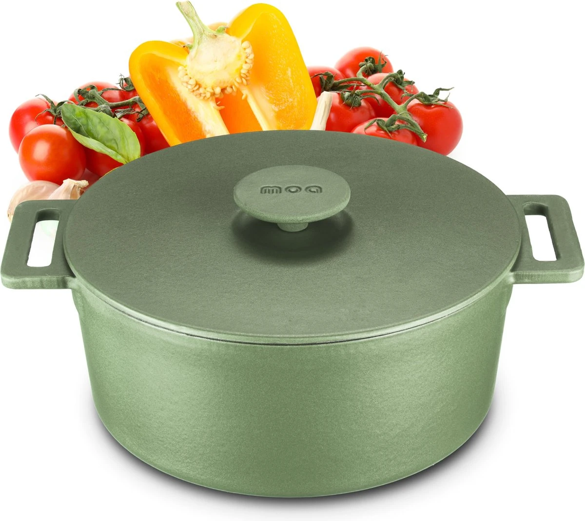 MOA Gietijzeren Braadpan - Inhoud 4,75 liter - 26CM - Rond - Alle warmtebronnen - Ook voor inductie - Gewicht 5,8 kg - Olijfgroen - MC26OG MOA Gietijzeren Braadpan - Inhoud 4,75 Liter - 26CM - Rond - Alle Warmtebronnen - Ook Voor Inductie - Gewicht 5,8 Kg - Olijfgroen - MC26OG -Le Creuset Winkel