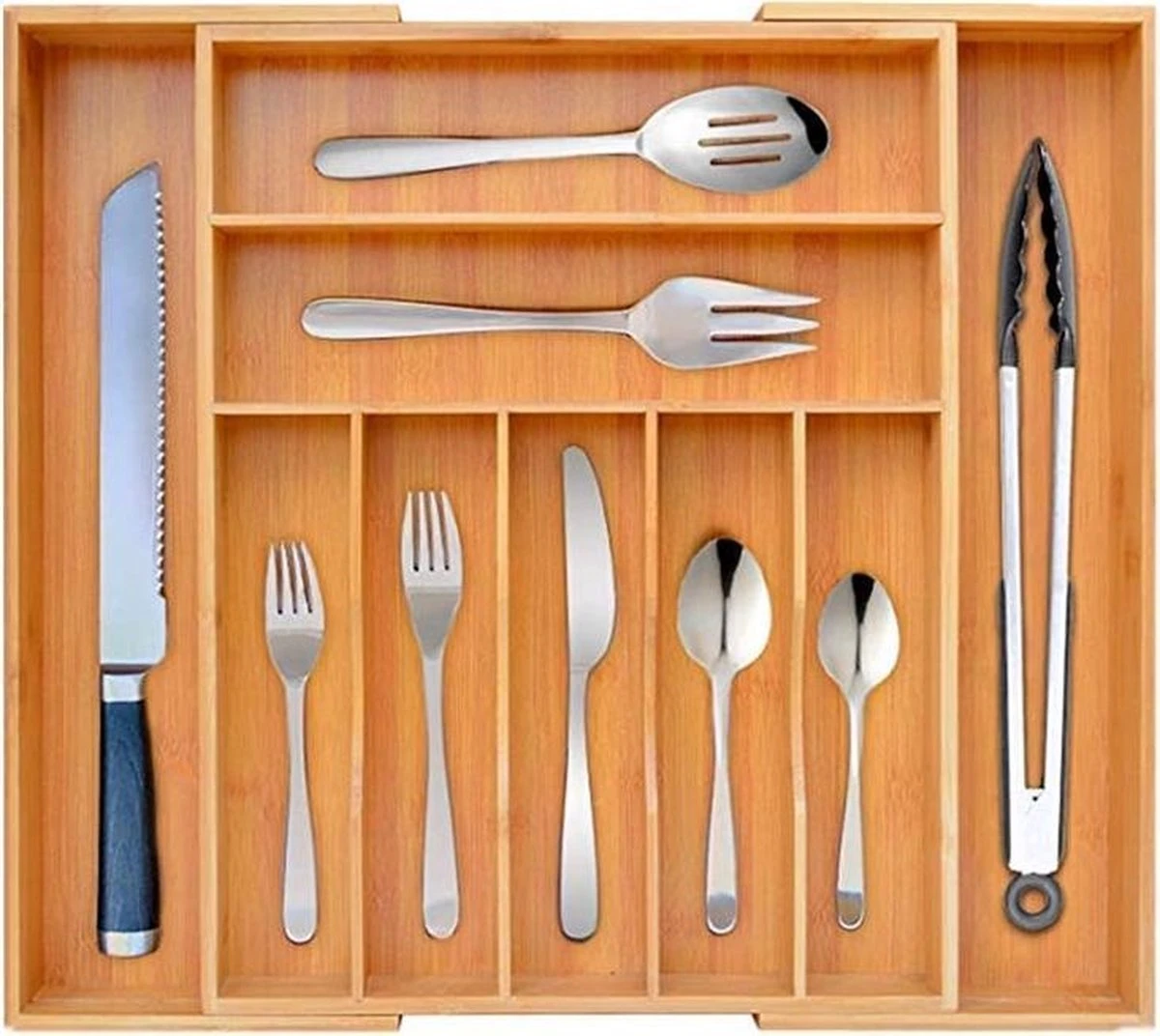 Decopatent® Uitschuifbaar bestekbak - Besteklade - 7 Vaks -> Uitschuifbaar naar 9 Vakken - Bestekbakken organizer - Bamboe - Hout Merkloos Decopatent® Uitschuifbaar Bestekbak - Besteklade - 7 Vaks -> Uitschuifbaar Naar 9 Vakken - Bestekbakken Organizer - Bamboe - Hout -Le Creuset Winkel 1200x1072 4