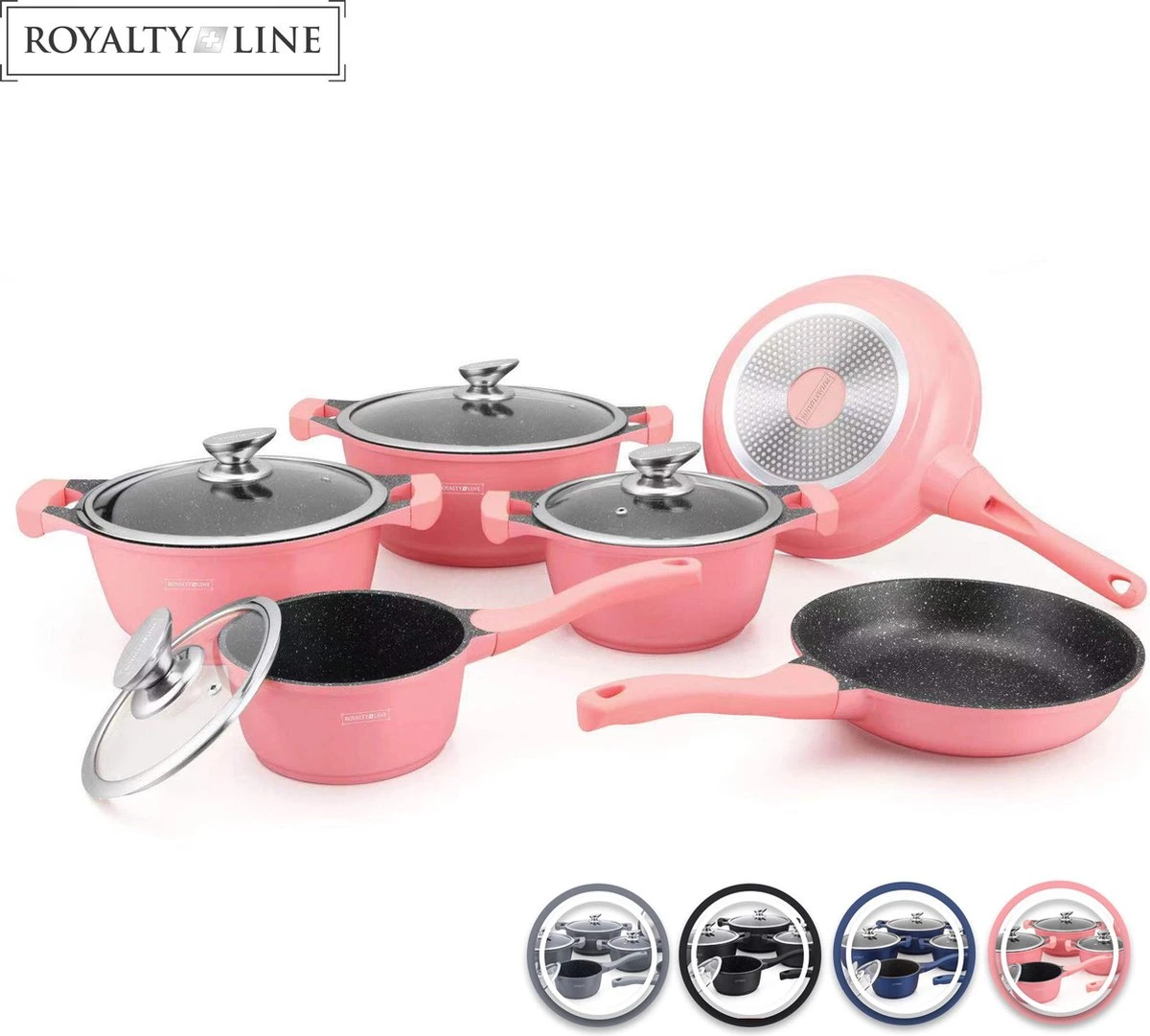 Royalty Line 10-delige Pannenset-- RVS - Gietijzer- Roze Royalty Line 10-delige Pannenset-- RVS - Gietijzer- Roze -Le Creuset Winkel