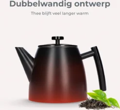Vaja® Camille Theepot Zwart Met Filter - 1 Liter - RVS - Dubbelwanding -Le Creuset Winkel 1200x1099 3
