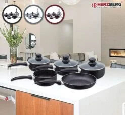 Herzberg HG-5003BK: 8 Pieces Marble Cookware Set - Black -Le Creuset Winkel 1200x1109