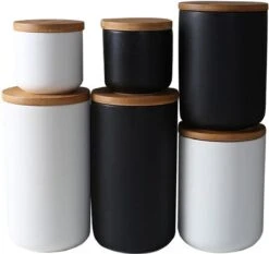 Voorraadpotten Keramiek - Suikerpot 3 Stuks - Deksel Bamboe - Luchtdict Voorraadbussen Potten - Wit -Le Creuset Winkel 1200x1133 2