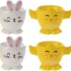 Merkloos 4x Witte Paashaas En Gele Kuiken Eierdopjes 7 Cm - Paasdecoratie/Paasontbijt
