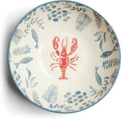 Riviera Maison Serveerschaal Keramiek, Ronde Kom Voor Salades, Fruit, Snacks - First Catch Bowl - Blauw - Keramiek - Maat M