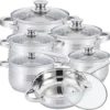 Herzberg Pannenset – 12-Delig – Voor Inductie En Gas – Vaatwasser Bestendig – RVS Met Glazen Deksels