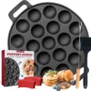 MM Brands Poffertjespan - Poffertjesmaker - Inductie / Oven / BBQ - Inclusief Handvat, Borstel En Vorken