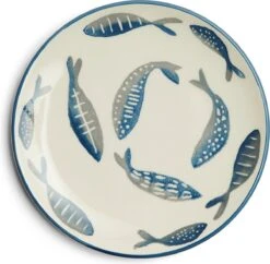 Riviera Maison Bord, Ontbijtbord, Servies, Tafeldecoratie Voor Eetkamer, Keuken - First Catch Breakfast Plate - Blauw - Keramiek - 1 Stuk