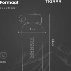 Tigrar - Drinkfles - Waterfles - Thermosfles 1 Liter - RVS - (Grafiet) Zwart - Incl. Extra Dop 3 Rietjes En Reiniger -Le Creuset Winkel 1200x1184 2