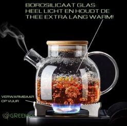 GREENKY Glazen Theepot Met Filter En Bamboe Deksel- Theekan - Duurzaam - Filter - Theehouder - Theeglas - Fruitkan - Schenkkan - Teapot - 1Liter - 1000ml -Le Creuset Winkel 1200x1189 5