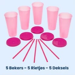 Herbruikbare Bekers Met Rietje En Deksel Van Plastic – Starbucks Design – Drinkbekers Met Rietje – Kleur Veranderende Beker – 5 Pack -Le Creuset Winkel 1200x1198 27