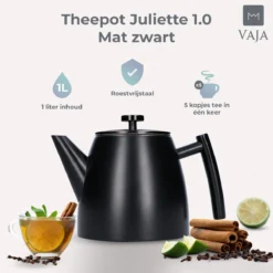 Vaja® Camille Theepot Zwart Met Filter - 1 Liter - RVS - Dubbelwanding -Le Creuset Winkel 1200x1200 1056