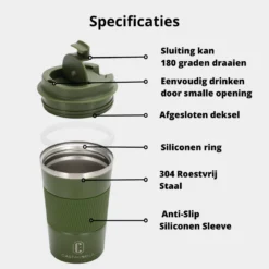 Castagnola Design RVS Koffiebeker To Go - Groen - 380ml - Thermosbeker - Theebeker -Le Creuset Winkel 1200x1200 1110
