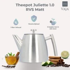 Vaja® Theepot Camille Met Filter - Zilver - 1.0L - RVS Dubbelwandig - Theekan -Le Creuset Winkel 1200x1200 1398