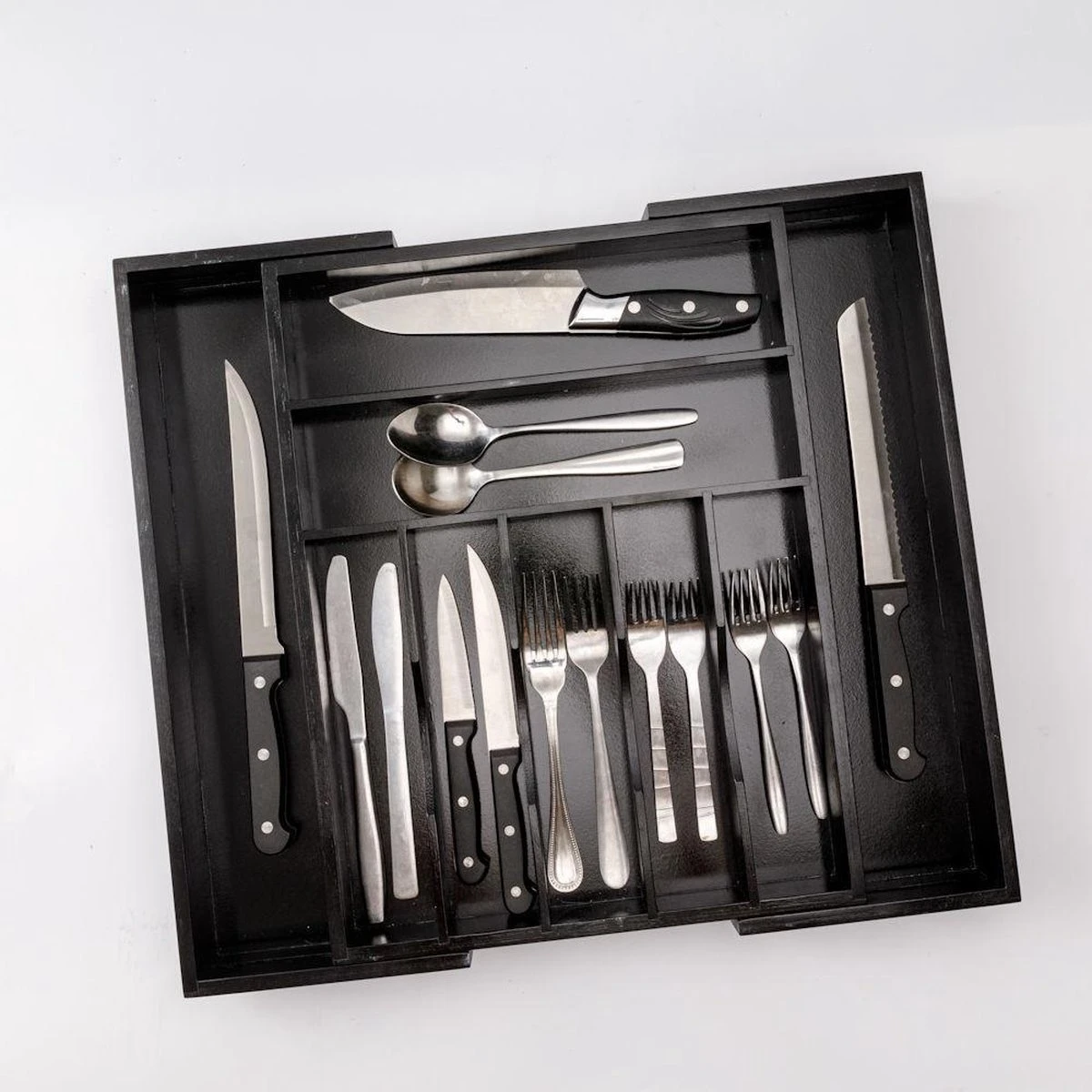 Decopatent® Uitschuifbaar bestekbak - Besteklade - 7 Vaks -> Uitschuifbaar naar 9 Vakken - Bestekbakken organizer - Bamboe - Zwart Merkloos Decopatent® Uitschuifbaar Bestekbak - Besteklade - 7 Vaks -> Uitschuifbaar Naar 9 Vakken - Bestekbakken Organizer - Bamboe - Zwart -Le Creuset Winkel 1200x1200 1862