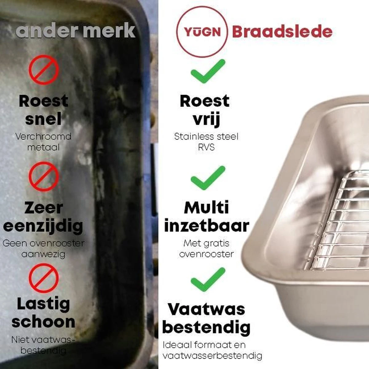 YUGN Braadslede Ovenschaal Braadslee Oven - Braadslede Met Rooster Voor Ovengerechten - Roestvrijstaal en 40x30x7CM - Cadeau tip YUGN Braadslede Ovenschaal Braadslee Oven - Braadslede Met Rooster Voor Ovengerechten - Roestvrijstaal En 40x30x7CM - Cadeau Tip -Le Creuset Winkel 1200x1200 836