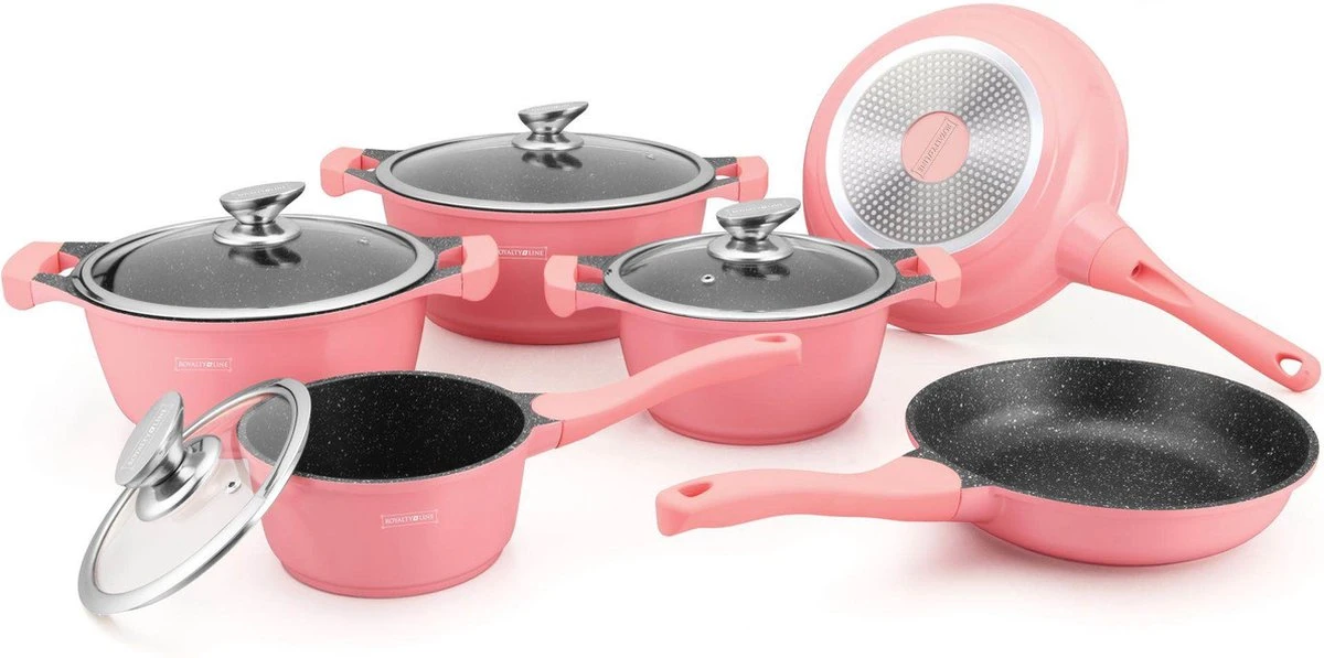 Royalty Line 10-delige Pannenset-- RVS - Gietijzer- Roze Royalty Line 10-delige Pannenset-- RVS - Gietijzer- Roze -Le Creuset Winkel