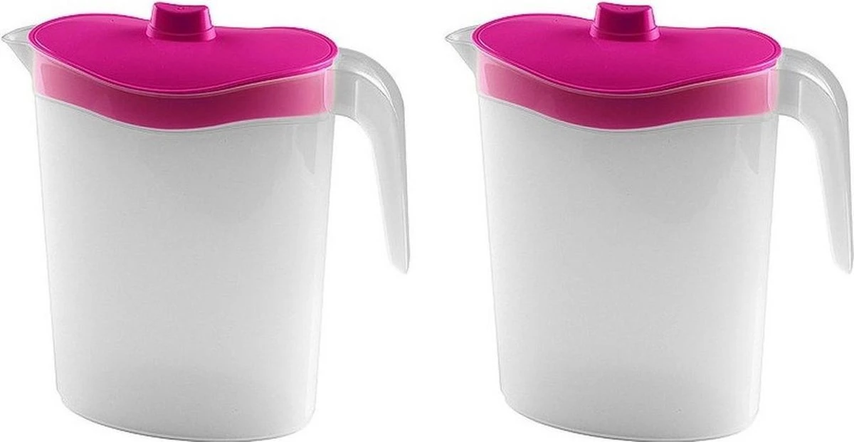 2x Waterkannen/sapkannen met roze deksel 2,5 liter 11 x 23 x 26 cm kunststof - Sapkannen/waterkannen/schenkkannen/limonadekannen 2x Waterkannen/sapkannen Met Roze Deksel 2,5 Liter 11 X 23 X 26 Cm Kunststof - Sapkannen/waterkannen/schenkkannen/limonadekannen -Le Creuset Winkel 1200x621 2