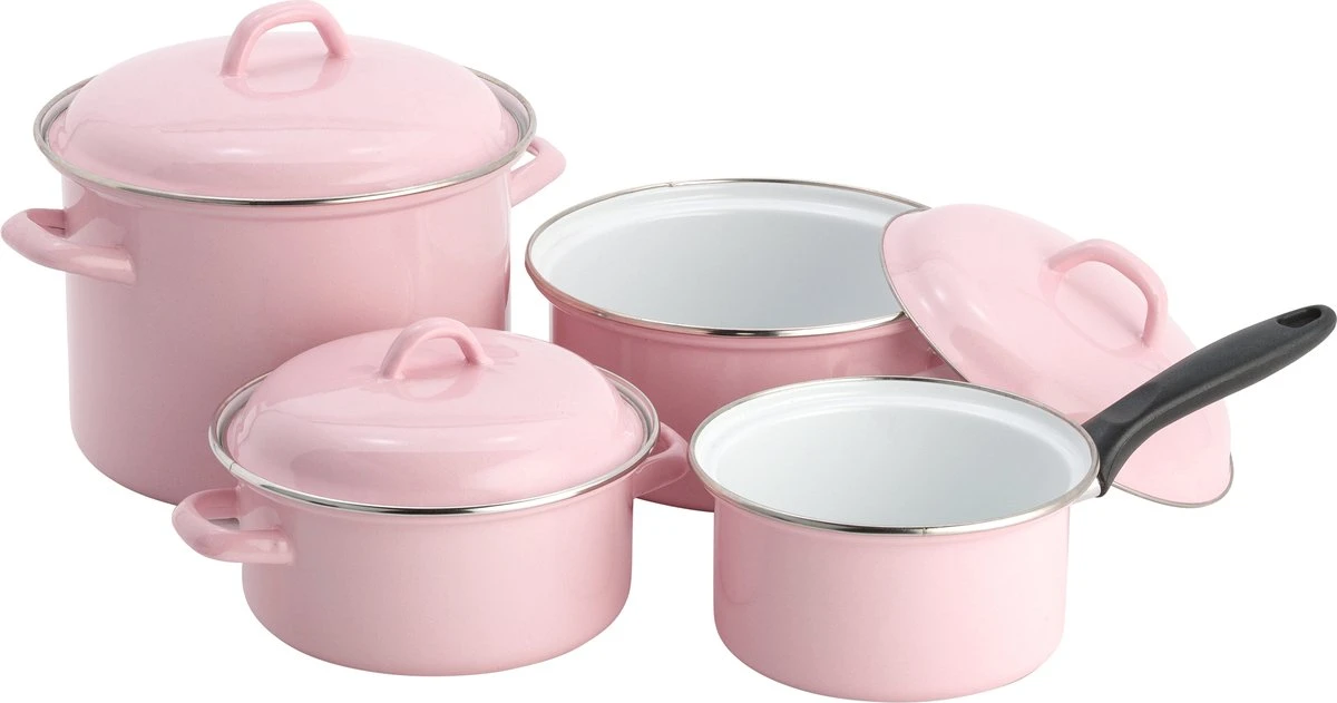 Lite-Body Pannenset 4-delig - Emaille - Roze Lite-Body Pannenset 4-delig - Emaille - Roze -Le Creuset Winkel