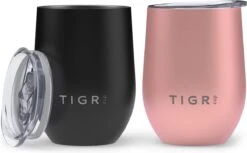 TIGR Cups - Drinkbekers - Thermosbekers - RVS - Set Van 2 - 350ml - Zwart/Rosé Goud