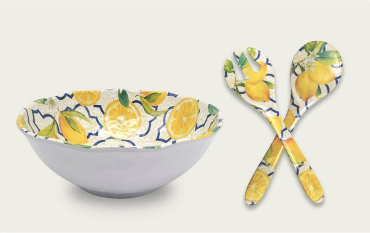 Arca Italy - Saladeschaal met bestek - 100% Melamine - Vaatwasbestendig - 30 cm - Lemon Collectie Arca Italy - Saladeschaal Met Bestek - 100% Melamine - Vaatwasbestendig - 30 Cm - Lemon Collectie -Le Creuset Winkel 1200x757 3