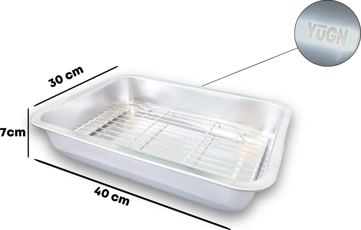 YUGN Braadslede Ovenschaal Braadslee Oven - Braadslede Met Rooster Voor Ovengerechten - Roestvrijstaal en 40x30x7CM - Cadeau tip YUGN Braadslede Ovenschaal Braadslee Oven - Braadslede Met Rooster Voor Ovengerechten - Roestvrijstaal En 40x30x7CM - Cadeau Tip -Le Creuset Winkel 1200x764 5