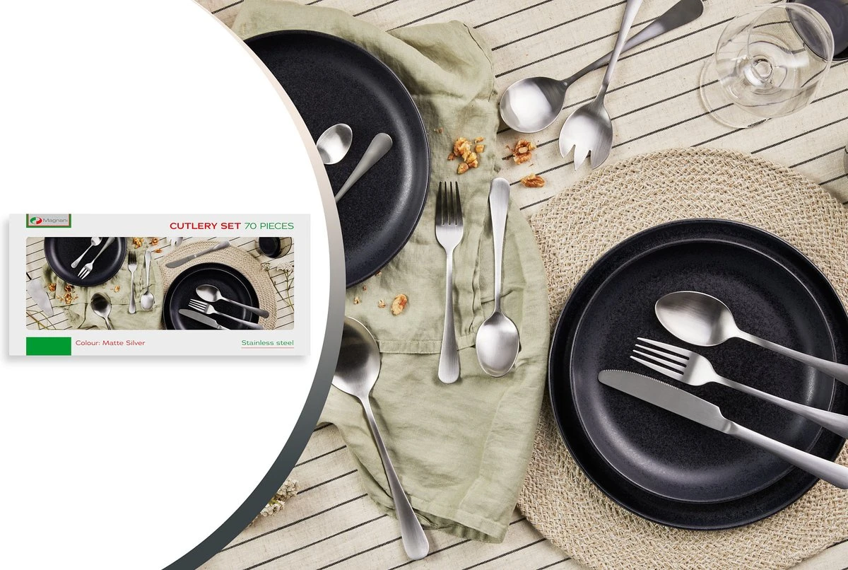 Magani - Zilveren Bestekset - Roestvrij Staal - 70-delig - voor Acht Personen - PVD Coating Magani - Zilveren Bestekset - Roestvrij Staal - 70-delig - Voor Acht Personen - PVD Coating -Le Creuset Winkel 1200x806 8