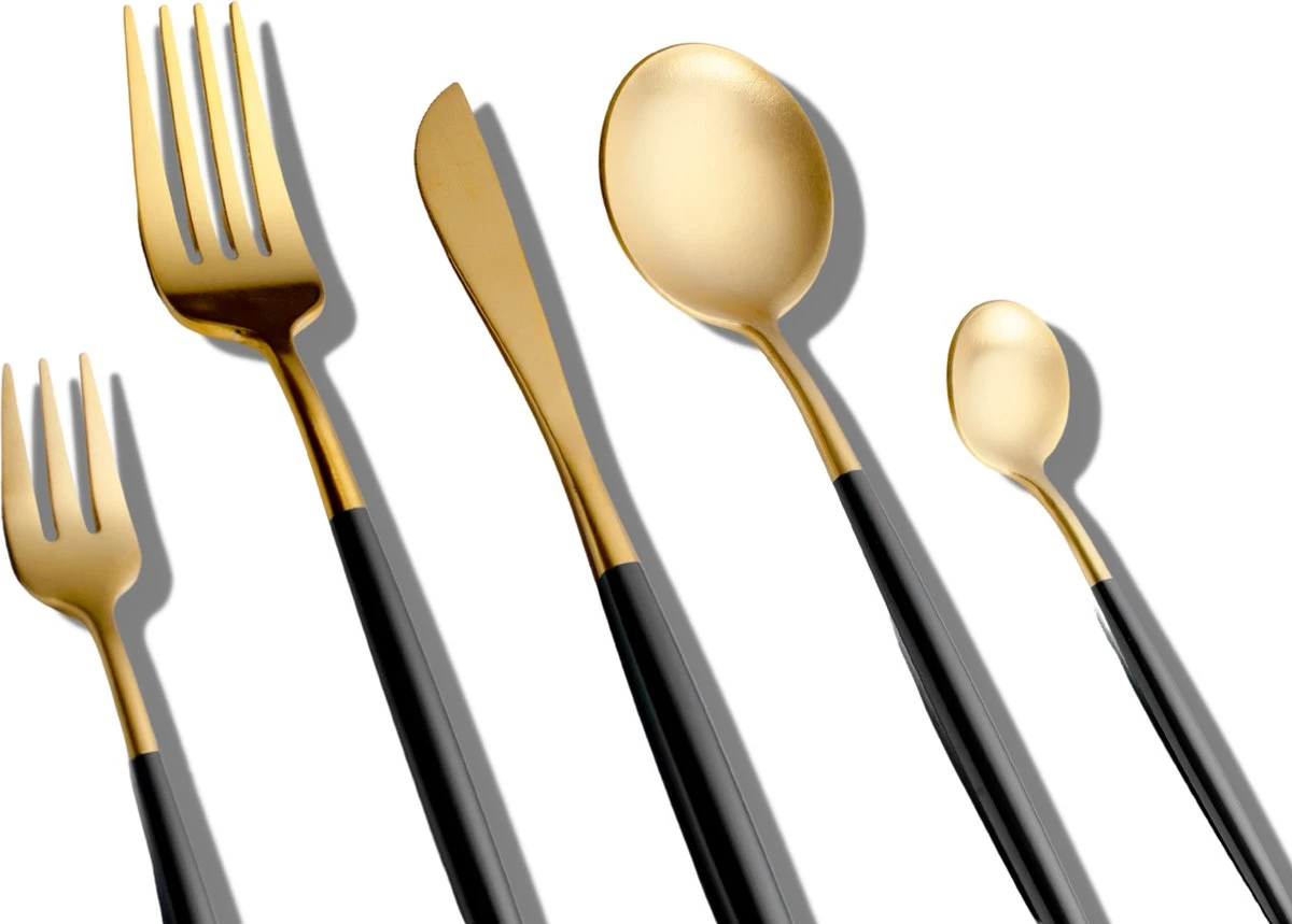 LuZana - Bestek set goud - 30-delig - bestekset 6 persoons - goud/zwart - Bestek - Borden - Bestekset zwart LuZana - Bestek Set Goud - 30-delig - Bestekset 6 Persoons - Goud/zwart - Bestek - Borden - Bestekset Zwart -Le Creuset Winkel 1200x859 3