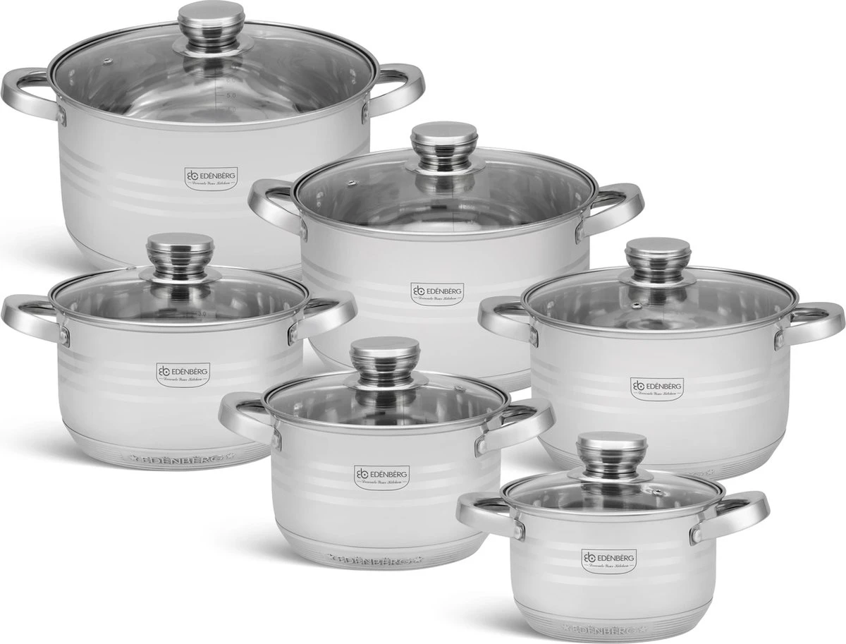 Edënbërg Classic Line - RVS Luxe Pannenset 12 delig - Voorzien Van 9-Laags Bodem! Edënbërg Classic Line - RVS Luxe Pannenset 12 Delig - Voorzien Van 9-Laags Bodem! -Le Creuset Winkel
