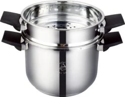 Royal Swiss Snelkookpan / Couscous Pan - 2 In 1 - 10 Liter - Ø 26 Cm - RVS - Inductie - Automatische Sluiting -Le Creuset Winkel 1200x935