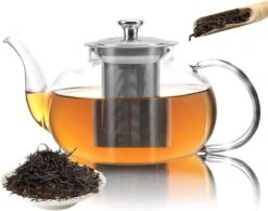 Glazen Theepot Met Filter (RVS) - 1.2 Liter - Thee Infuser – Borosilicaat – Anti-druppel Tuit
