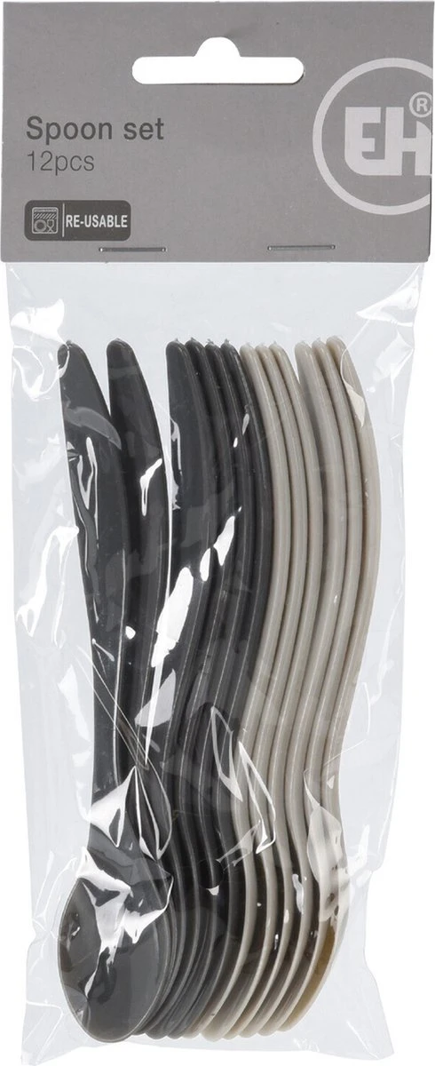 Excellent Houseware Eierlepels - 12 stuks - kunststof - 14 cm - zwart/grijs Excellent Houseware Eierlepels - 12 Stuks - Kunststof - 14 Cm - Zwart/grijs -Le Creuset Winkel