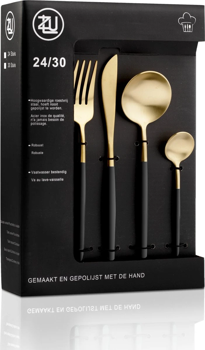 LuZana - Bestek set goud - 30-delig - bestekset 6 persoons - goud/zwart - Bestek - Borden - Bestekset zwart LuZana - Bestek Set Goud - 30-delig - Bestekset 6 Persoons - Goud/zwart - Bestek - Borden - Bestekset Zwart -Le Creuset Winkel 702x1200 5