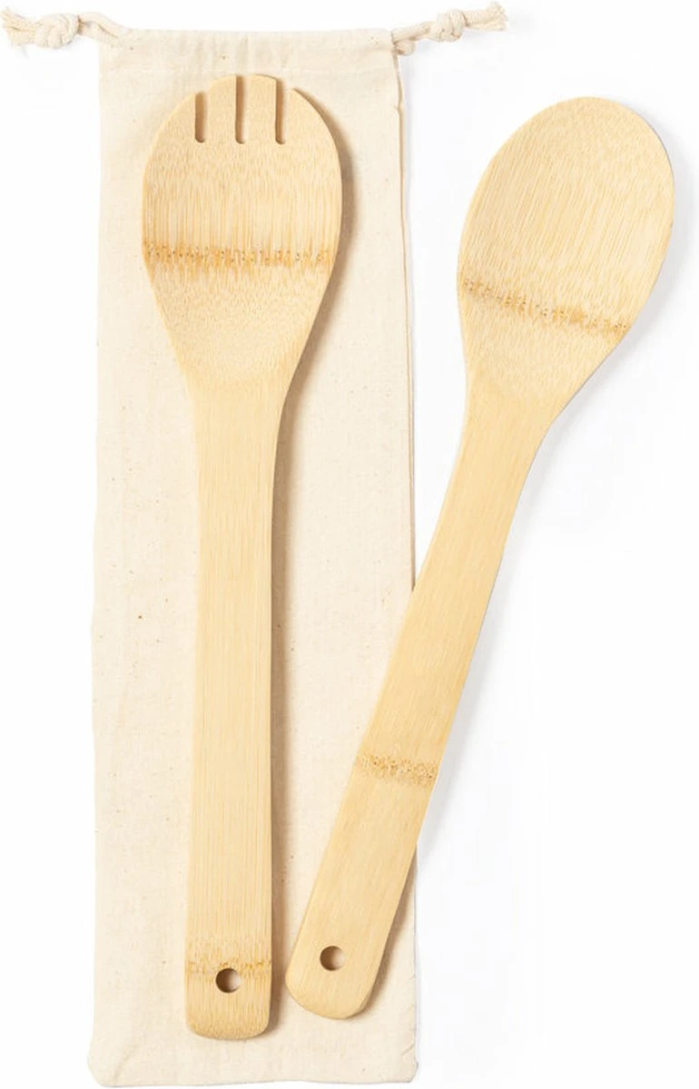 Slakom/Serveerschaal en bamboe slacouvert - Glas - D28 cm Merkloos Slakom/Serveerschaal En Bamboe Slacouvert - Glas - D28 Cm -Le Creuset Winkel