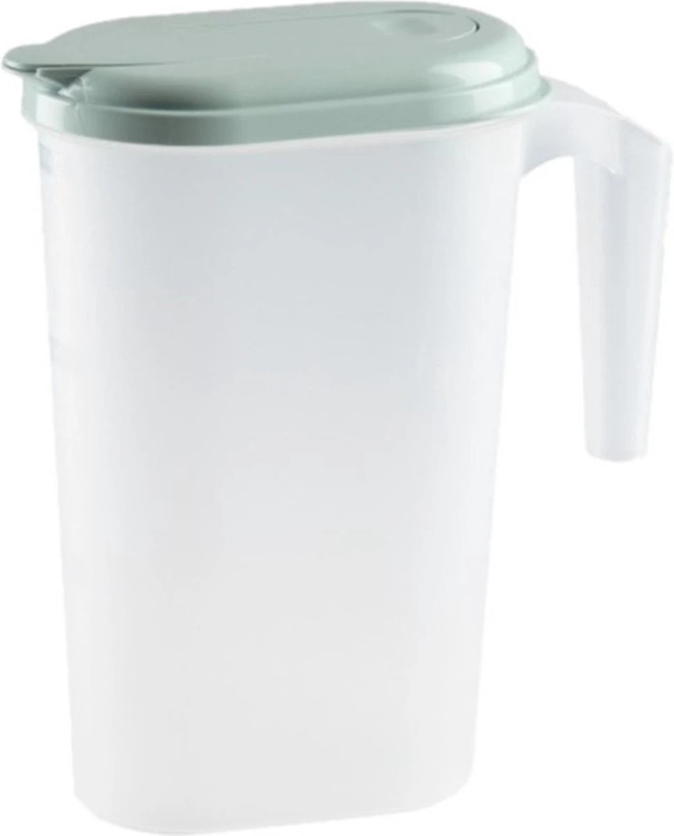 Waterkan/sapkan transparant/mintgroen met deksel 1.6 liter kunststof - Smalle schenkkan die in de koelkastdeur past Waterkan/sapkan Transparant/mintgroen Met Deksel 1.6 Liter Kunststof - Smalle Schenkkan Die In De Koelkastdeur Past -Le Creuset Winkel
